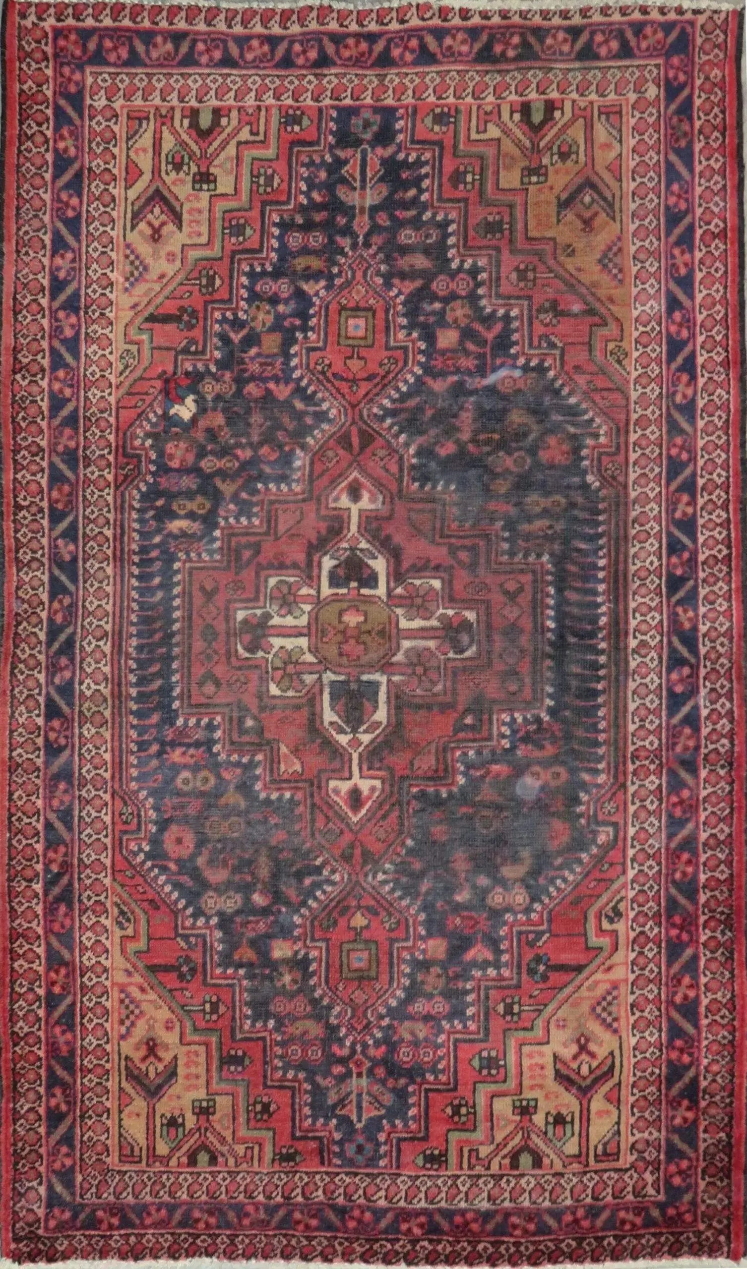One Of The Kind Hand-Knotted Persian Wool Rug _ Luxurious Vintage Design, 7'8" x 4'6", Artisan Crafted